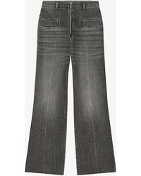 Sandro - Logo-zip Flared-leg High-rise Denim Jeans - Lyst