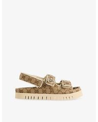 Gucci - Double G Gg Canvas & Leather Sandal - Lyst