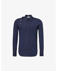 Alexander McQueen - Harness-strap Tonal-panel Slim-fit Stretch-cotton Shirt - Lyst