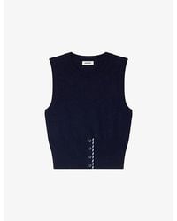Sandro - Cropped Stripy Wool And Cashmere-Blend Jumper - Lyst