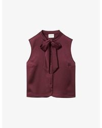 Claudie Pierlot - Tie-Neck Sleeveless Satin Blouse - Lyst