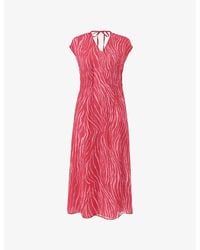 Whistles - Zebra-Texture Short-Sleeve Woven Midi Dress - Lyst