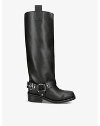 Ganni - Buckle-embellished Leather Knee-high Boots - Lyst