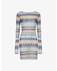 Missoni - Blue Tones Chevron Long-sleeved Knitted Mini Dress - Lyst