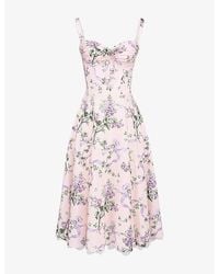 House Of Cb - Rosalee Floral-Print Stretch-Cotton Midi Dress - Lyst