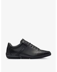 BOSS - Logo-Emed Lace-Up Leather Low-Top Trainers - Lyst