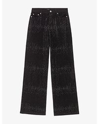 Maje - Rhinestone Wide-Leg Stretch-Denim Jeans - Lyst