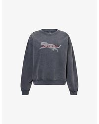 Anine Bing - Spencer Embroidered-Logo Cotton Sweatshirt - Lyst