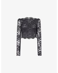 Rabanne - Haut Copped Long-Sleeve Double-Lace Woven Top - Lyst