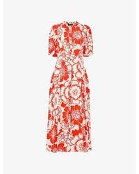 Whistles - Floral-Print Short-Sleeved Woven Midi Dress - Lyst