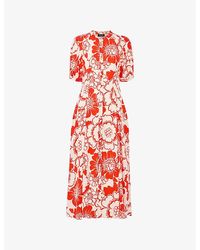 Whistles - Floral-Print Short-Sleeved Woven Midi Dress - Lyst