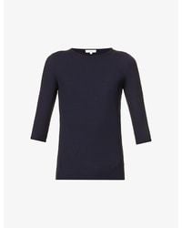 Vince - Three Quarter-Length Sleeve Ribbed Stretch-Woven Top - Lyst