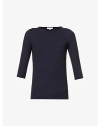 Vince - Three Quarter-Length Sleeve Ribbed Stretch-Woven Top - Lyst