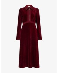 ME+EM - Pointed-Collar Long-Sleeve Cotton-Blend Midi Dress - Lyst