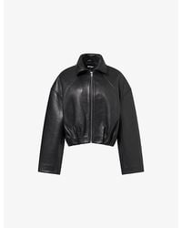 ROTATE BIRGER CHRISTENSEN - Pleated Bonded Leather Jacket - Lyst