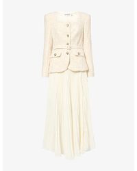 Self-Portrait - Tailored Boucle Pleated-Skirt Woven Midi Dress - Lyst