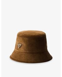 Prada - Logo-Plaque Corduroy Bucket Hat - Lyst