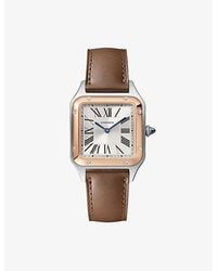 Cartier - Crw2Sa0020 Santos Dumont Small 18Ct Rose- And Leather Quartz Watch - Lyst