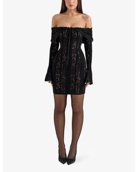 House Of Cb Belle Off-Shoulder Lace Maxi Dress in Black | Lyst