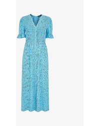 Whistles - Spotted-dot Printed Shirred Woven Midi Dress - Lyst