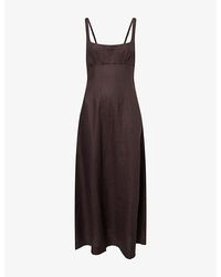 Reformation - Sabine Square-Neck Linen Midi Dress - Lyst