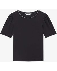 LK Bennett - Blu-vy Lizzie Embroidered-trim Cotton-jersey T-shirt - Lyst