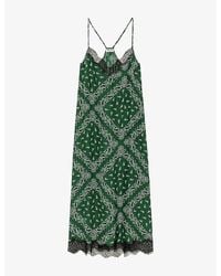 Zadig & Voltaire - Respa Graphic-Print Lace-Trim Silk Midi Dress - Lyst