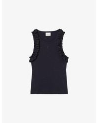 Claudie Pierlot - Brand-Embroidered Ruffle-Trim Cotton-Jersey T-Shirt - Lyst