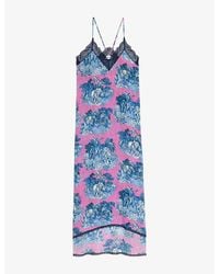 Zadig & Voltaire - Risty Lace-Trim Floral-Print Jacquard Midi Dress - Lyst