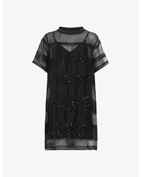 AllSaints - Izabela Sequin-embellished Short-sleeve Mini Dress - Lyst