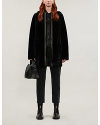 Sandro Hooded Shearling Coat - Black