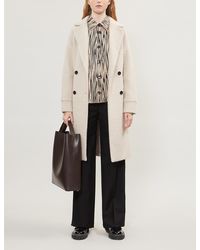 Maje Double-breasted Houndstooth Brushed Felt Coat - Natural