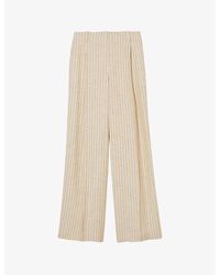 Sandro - Pleated Stripe Wide-leg High-rise Woven Trousers - Lyst