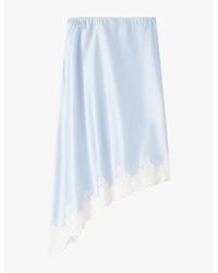 Sandro - Asymmetrical Lace-Trim Satin Midi Skirt - Lyst