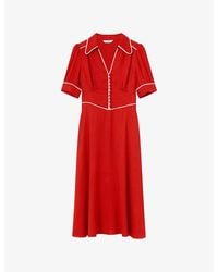 LK Bennett - Lou Button-Down Puff-Sleeve Crepe Midi Dress - Lyst