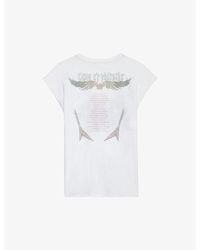 Zadig & Voltaire - Cecilia Diamanté-embellished Drop-sleeve Organic-cotton T-shirt - Lyst