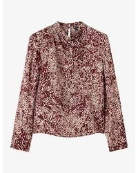 Whistles - Cowl-Neck Animal-Print Woven Blouse - Lyst