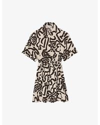Reiss - Camelia Graphic-Print Short-Sleeve Linen-Blend Mini Dress - Lyst
