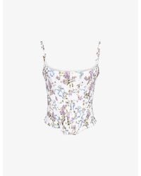 House Of Cb - Cadie Ribbon-Print Cotton Corset Top - Lyst