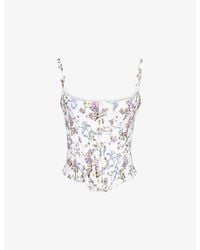 House Of Cb - Cadie Ribbon-Print Cotton Corset Top - Lyst