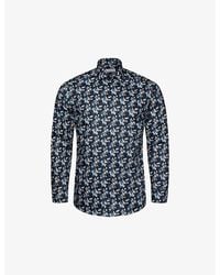 Eton - Vy Blue Floral-print Slim-fit Cotton-twill Shirt - Lyst