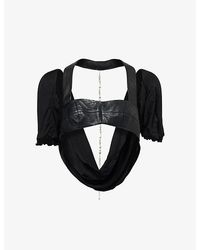 GRACE FAENA - Zebra Pearl-Embellished Leather And Silk-Jersey Top - Lyst