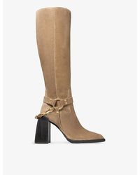 Jimmy Choo - Isabelle Block-Heel Suede Knee-High Boots - Lyst