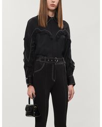 Sandro Ruffled Contrast-stitch Satin Shirt - Black