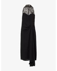 Valentino - Lace-Panel High-Neck Silk Midi Dress - Lyst