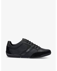 BOSS - Logo-Badge Lace-Up Low-Top Woven Trainers - Lyst