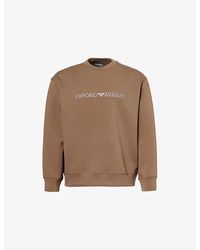 Emporio Armani - Brand-Embroidery Crew-Neck Relaxed-Fit Stretch-Cotton Blend Sweatshirt - Lyst