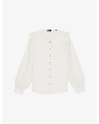 The Kooples - Oversized-Collar Long-Sleeved Silk Shirt - Lyst