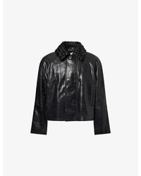Bottega Veneta - Intreccio-Collar Crackled Leather Jacket - Lyst