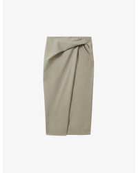 Reiss - Nadia Wrap-front High-rise Stretch Cotton-blend Midi Skirt - Lyst